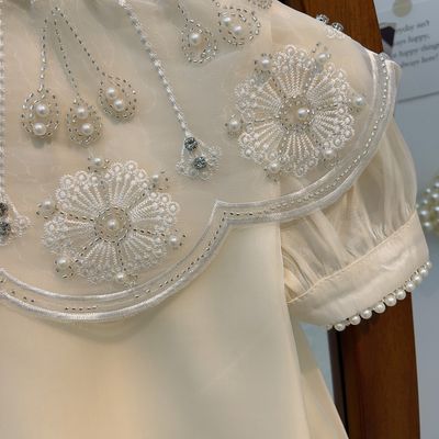 Kids Girls Summer Chinese Style Short Sleeve Pearl Princess Gown Party Dress (1-6 Years)_img_3