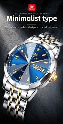 OLEVS 9998 Gents Chain Watch- Blue Dial- Silver Bezel- Silver+Golden Chain- TF Code OL969CM_img_5
