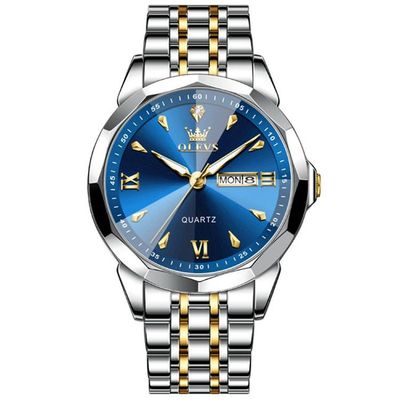 OLEVS 9998 Gents Chain Watch- Blue Dial- Silver Bezel- Silver+Golden Chain- TF Code OL969CM_img_10