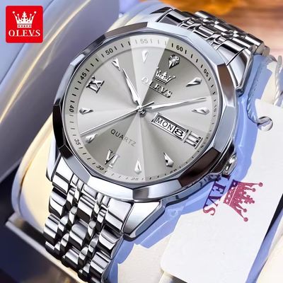 OLEVS 9998 Gents Chain Watch- Grey Dial- Silver Bezel- Silver Chain- TF Code OL970CM_img_0
