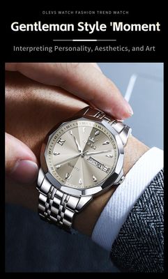 OLEVS 9998 Gents Chain Watch- Grey Dial- Silver Bezel- Silver Chain- TF Code OL970CM_img_4