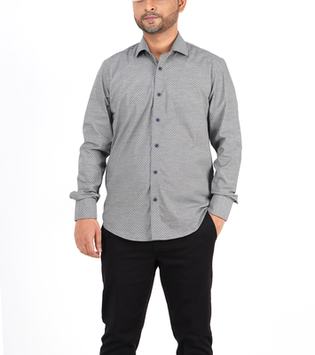 Men Casual Full Shirt Sleek Fit Grey Micro - Print Cotton | Palli_img_0
