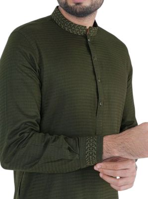 GoodMan Premium Quality Green Color Semi Long Panjabi_img_1