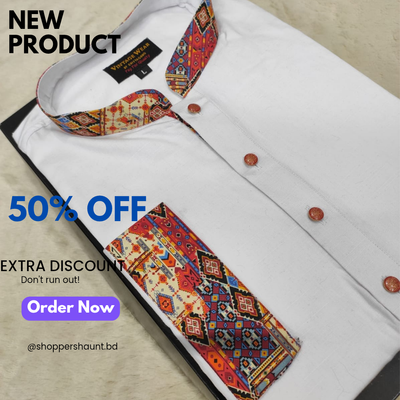 Premium white contrast panjabi for men (Trendy White beauty)_img_0