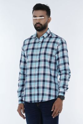 Men Casual Full Shirt Fresh & Modern: Slim Fit Light Blue Check Cotton_img_1