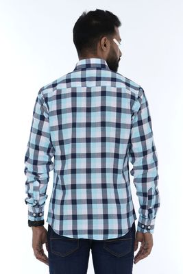 Men Casual Full Shirt Fresh & Modern: Slim Fit Light Blue Check Cotton_img_2