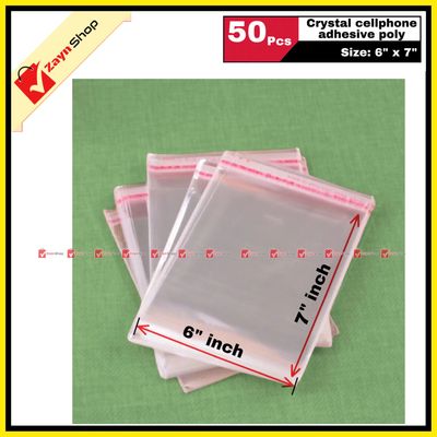 Crystal Cellophane adhesive poly size 6 x 7 inch Packaging Material Bundle of 50 pcs - poly bag_img_1