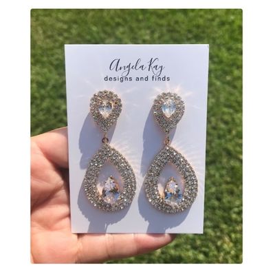 Crystal Double Teardrop Earrings In Gold Colour- Women jewelry_img_0