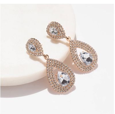 Crystal Double Teardrop Earrings In Gold Colour- Women jewelry_img_2