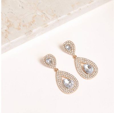 Crystal Double Teardrop Earrings In Gold Colour- Women jewelry_img_3