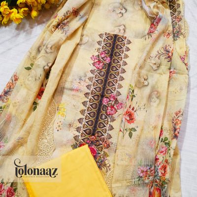 Embroidered Lawn Kameez with Sequence Work (Yellow)_img_1
