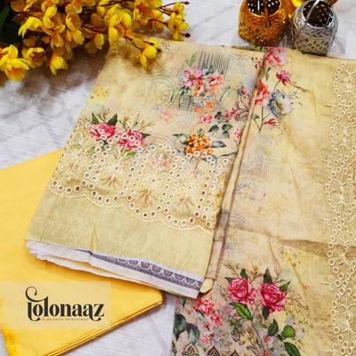 Embroidered Lawn Kameez with Sequence Work (Yellow)_img_2
