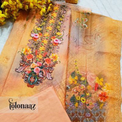 Embroidered Lawn Kameez with Sequence Work (Orange)_img_1