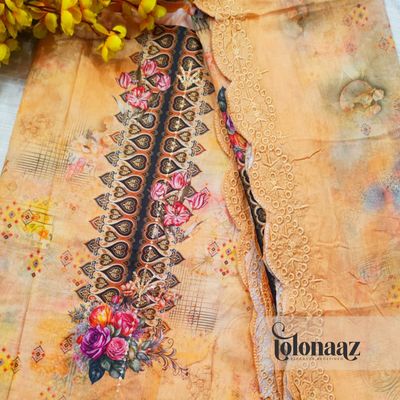 Embroidered Lawn Kameez with Sequence Work (Orange)_img_2