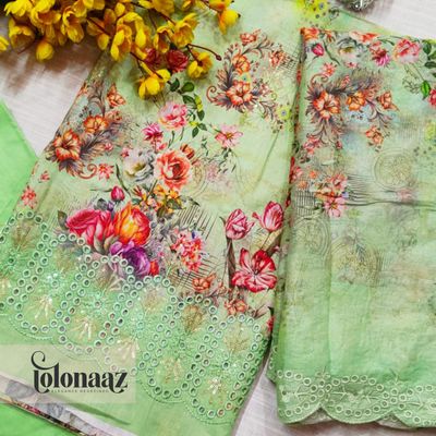 Embroidered Lawn Kameez with Sequence Work (Green)_img_1