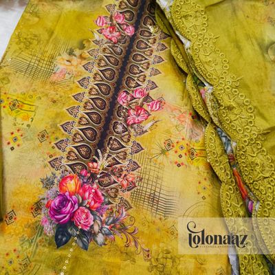 Embroidered Lawn Kameez with Sequence Work (Olive)_img_1