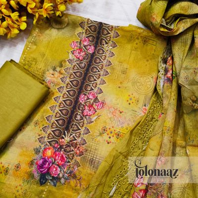 Embroidered Lawn Kameez with Sequence Work (Olive)_img_0