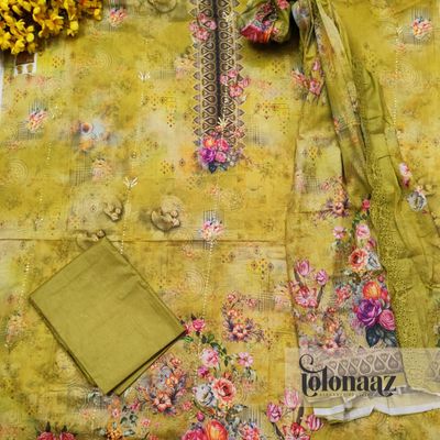 Embroidered Lawn Kameez with Sequence Work (Olive)_img_2