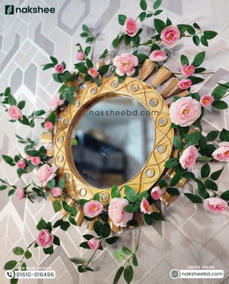 Wooden Mirror 23/23'' size wooden color wave design + Premium rose vine_img_0