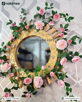 Wooden Mirror 23/23'' size wooden color wave design + Premium rose vine_img_1
