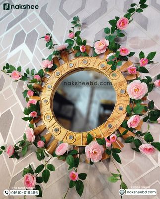 wooden mirror 23/23'' size Wooden Stick circle + Premium Rose vines_img_0