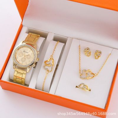 Watch for Women Geneva Fake Three-Eye Watch, Fashionable Diamond-Encrusted Steel Band Watch for Women, Geneva Quartz Watch Set_img_1