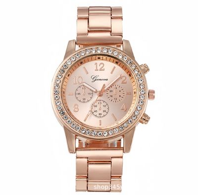 Watch for Women Geneva Fake Three-Eye Watch, Fashionable Diamond-Encrusted Steel Band Watch for Women, Geneva Quartz Watch Set_img_2