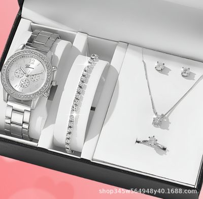 Watch for Women Geneva Fake Three-Eye Watch, Fashionable Diamond-Encrusted Steel Band Watch for Women, Geneva Quartz Watch Set_img_3