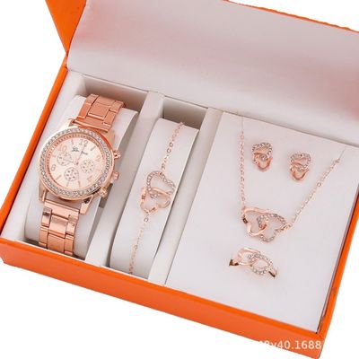 Watch for Women Geneva Fake Three-Eye Watch, Fashionable Diamond-Encrusted Steel Band Watch for Women, Geneva Quartz Watch Set_img_4