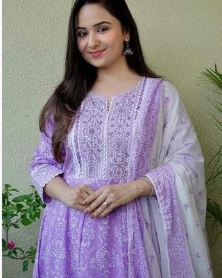 গ্রাউন থ্রি পিস সালোয়ার কামিজ সেট – কটন কামিজ, বাটার সিল্ক সালোয়ার ও কটন ওড়না সহ_img_2