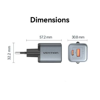 Vention 2-Port GaN Charger 30W USB-C + 18W USB-A, EU Plug_img_1