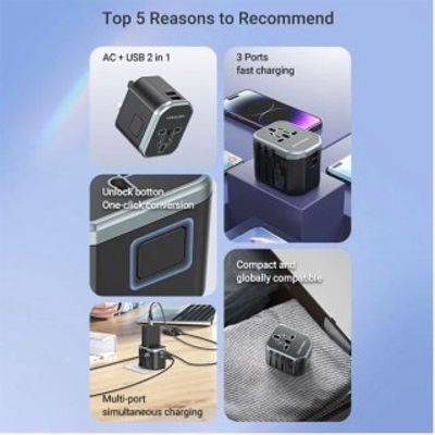 Vention 20W 3-Port USB (C + A + A) Universal Travel Adapter (FJCB0)_img_3