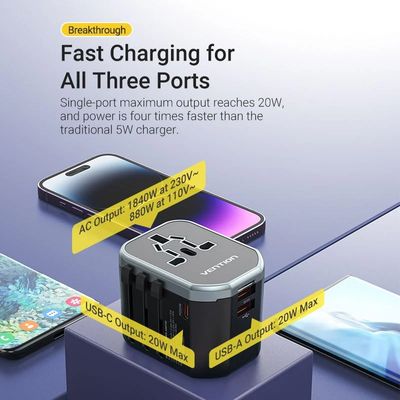 Vention 20W 3-Port USB (C + A + A) Universal Travel Adapter (FJCB0)_img_4