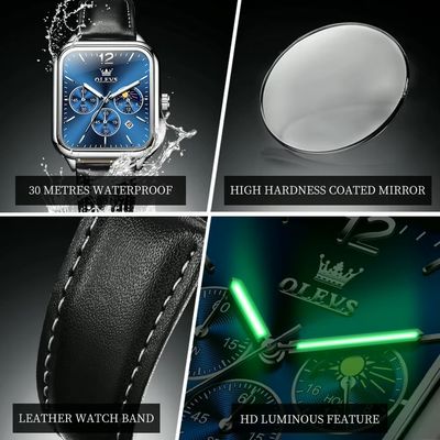 OLEVS 9914 Gents belt Watch- Blue Dial- Silver Bezel- Black Belt- TF Code OL977BM_img_9