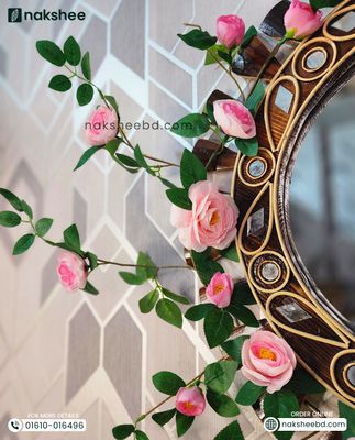 Wooden Mirror 23/23'' Black leaf + Premium Rose vine_img_0