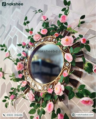 Wooden Mirror 23/23'' Black leaf + Premium Rose vine_img_1