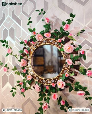 Wooden Mirror 23/23'' Black leaf + Premium Rose vine_img_2