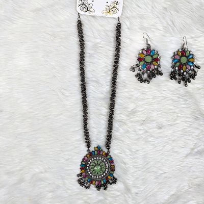 Antique Oxidized Necklace & Earrings Set – (Multiple Colors Available)_img_2