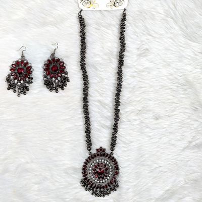 Antique Oxidized Necklace & Earrings Set – (Multiple Colors Available)_img_4
