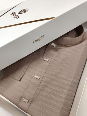 Ajwah Premium Beige Textured Panjabi_img_0