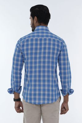 Men Casual Full Shirt Slim Fit Blue Checkered Cotton Shirt – Button-Down Style | Palli_img_2
