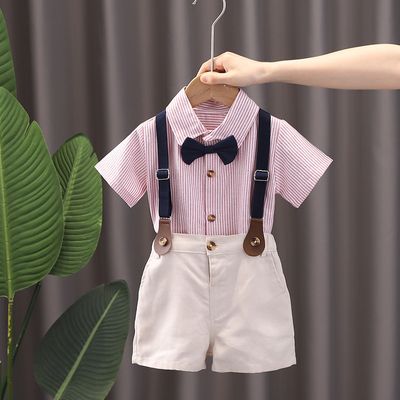 Kids Boys Summer Gentleman Outfit – Bow Tie Shirt & Shorts with Suspenders (6 Months to 5 Years)_img_0