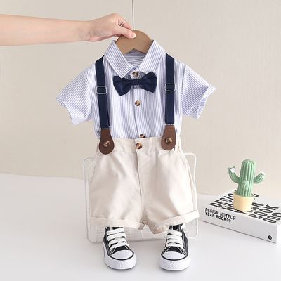 Kids Boys Summer Gentleman Outfit – Bow Tie Shirt & Shorts with Suspenders (6 Months to 5 Years)_img_1
