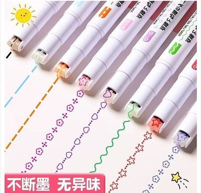 6 pieces Flower-Shaped Outline Curve Pen, Lace Pen, Handwritten Newspaper, Highlighter Pen, Graffiti Marking Pen_img_0