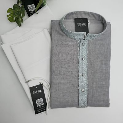 Silver Lining Kurta With Ocean Blend Lace_img_0