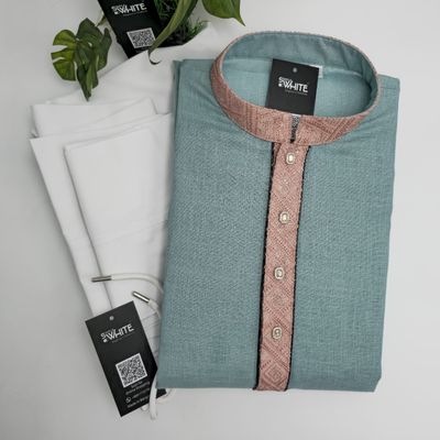 Muted Teal & Dusty Rose Trim Panjabi_img_0