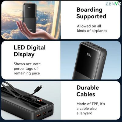 Vention FHPB0 22.5W 20000mAh Power Bank with Built-in USB-C and Lightning Cables_img_1