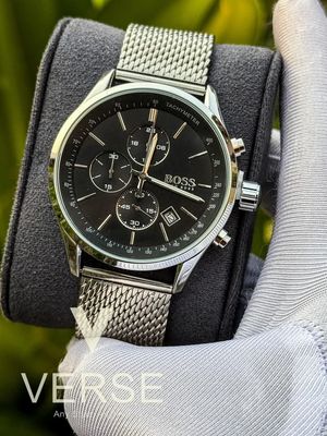 Boss mesh chain silver case black dial_img_0