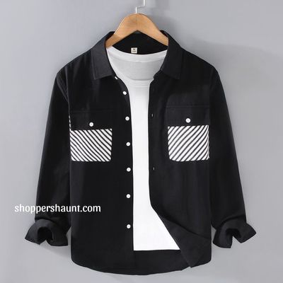 Fashionable Trendy black with Strip shirt 1018_img_0