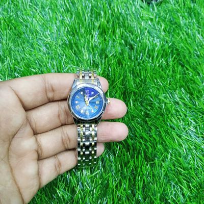 Butter Fly Lock Olievs Stainless Steel fashionable Couple watches +1pcs chain cutter+ 2 pcs battery (Silver Blue)_img_3